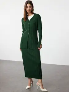 Trendyol V-Neck Acrylic Sweater With Skirt