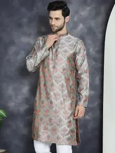 Jompers Ethnic Motifs Woven Design Mandarin Collar Cotton Silk Straight Kurta