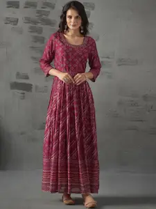 Anouk Printed Fit & Flare Maxi Ethnic Dresses