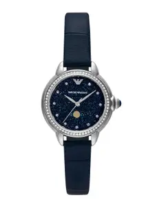 Emporio Armani Women Embellished Leather Straps Analogue Watch AR11629I-Blue
