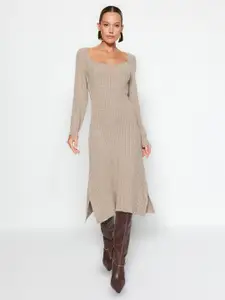 Trendyol Women Striped Sweetheart Neck Midi Dress