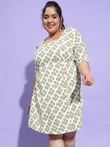 Oxolloxo Floral Printed A-Line Plus Size Dress
