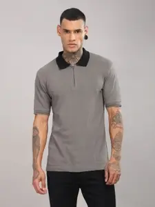 ADRO Men Solid Polo Collar Cotton T-shirt