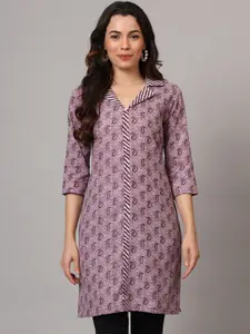Anouk Rustic Paisley Printed Lapel Collar Pure Cotton Straight Kurta