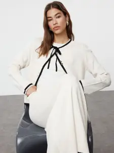 Trendyol Tie-up Neck Acrylic Top With Maxi Skirt