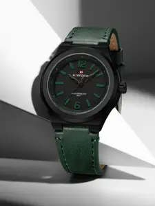 Naviforce Men Brass Dial & Leather Straps Analogue Watch NF9233 BGNGN