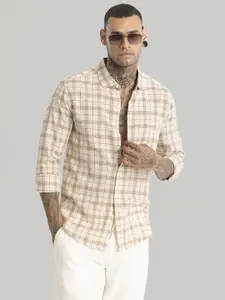 Snitch Men Smart Slim Fit Opaque Checked Casual Shirt