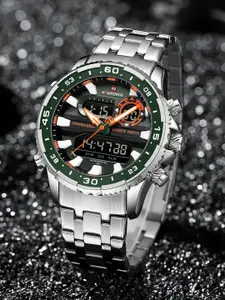 Naviforce Men Brass Dial & Stainless Steel Straps Analogue and Digital Multi Function Watch NF9234 SGNS