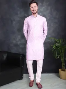 Jompers Floral Printed Band Collar Straight Kurta With Pyjamas