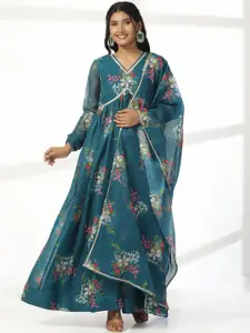 BAESD Floral Printed Maxi Ethnic Dress With Dupatta