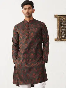 Jompers Ethnic Motifs Printed Mandarin Collar Cotton Silk Straight Kurta