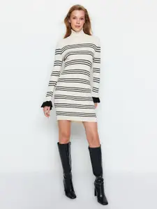 Trendyol High Neck Striped Mini Dress