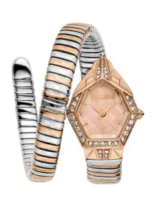 Just Cavalli Women Embellished Dial & Stainless Steel Wrap Around Straps Analogue Watch JC1L303M0065