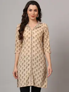 Anouk Rustic  Paisley Printed Lapel Collar Pure Cotton Straight Kurta