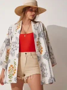 Happiness istanbul Printed Pure Cotton Open Front Shrug