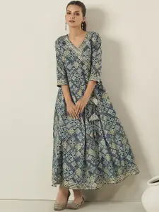 Anouk Printed Fit & Flare Maxi Ethnic Dress