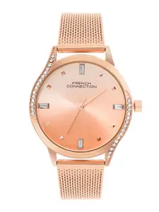 French Connection Women Embellished Dial & Stainless Steel Bracelet Style Straps Analogue Watch FCN082RGM