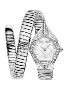 Just Cavalli Women Embellished Dial & Stainless Steel Wrap Around Straps Analogue Watch JC1L303M0015