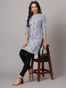 Anouk Rustic Abstract Printed Lapel Collar Pure Cotton Straight Kurta