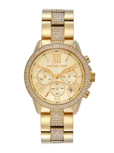 Michael Kors Women Brynn Embellished Chronograph Analogue Watch MK7504I-Gold