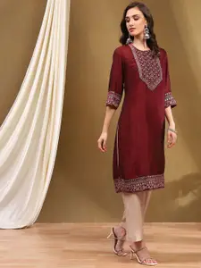 Biba Floral Embroidered Thread Work Straight Kurta