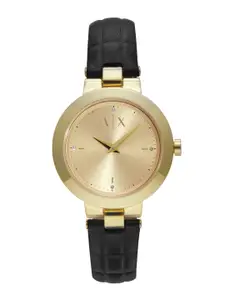 Armani Exchange Women Embellished Leather Textured Analogue Watch AX5174I-Black