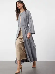 Trendyol Self Design Beads Embellished Longline Tie-Up Shrug