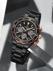 Naviforce Men Brass Embellished Dial & Leather Bracelet Style Straps Analogue Chronograph Watch NF8049 BRGB