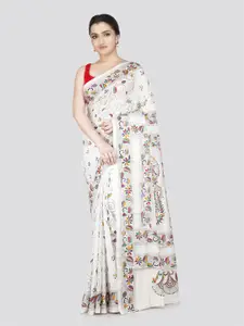 PinkLoom Floral Kantha Work Pure Silk Saree
