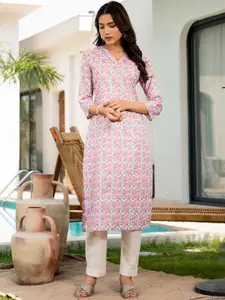 ARAVALII Floral Printed Cotton Straight Kurta