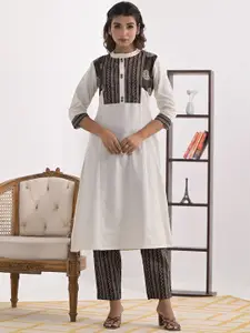 ARAVALII Ethnic Motifs Yoke Design Thread Work Cotton A-Line Kurta