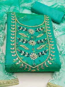 Ishin Floral Embroidered Beads and Stones Unstitched Dress Material