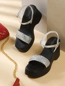 VALIOSAA Buckle Deaign Braided Ethnic Wedge Sandals