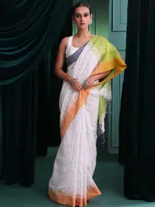 Indethnic Woven Design Checked Jamdani Saree