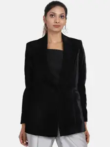 PowerSutra Peaked Lapel Collar Velvet Single-Breasted Blazer