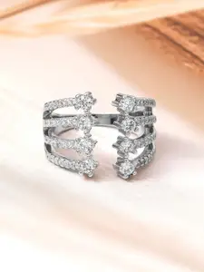Rubans Rhodium Plated Cubic Zirconia Studded Open-Cage Design Adjustable Finger Ring