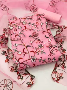 Ishin Floral Embroidered Organza Unstitched Dress Material