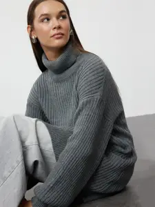 Trendyol Women Ribbed Longline Pullover