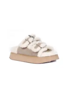 Saint G Women Leather Open Toe Flats With Buckles