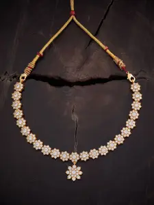 Kushal's Fashion Jewellery 92.5 Pure Silver Gold-Plated Stone Studded Temple Necklace