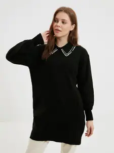 Trendyol Women Embroidered Longline Pullover with Embellished Detail