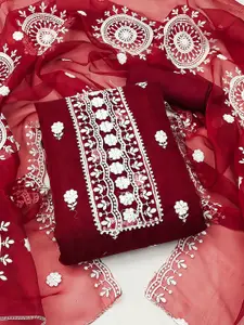 Ishin Ethnic Motifs Embroidered Thread Work Organza Unstitched Dress Material