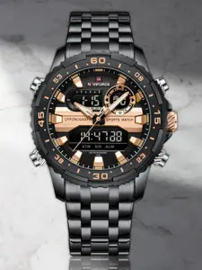 Naviforce Men Brass Dial & Stainless Steel Straps Analogue and Digital Multi Function Watch NF9234 BRGB