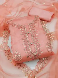 Ishin Floral Embroidered Beads and Stones Organza Unstitched Dress Material