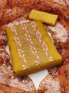 Ishin Ethnic Motifs Embroidered Sequinned Organza Unstitched Dress Material