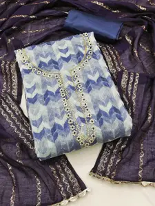 Ishin Floral Printed Beads and Stones Unstitched Dress Material