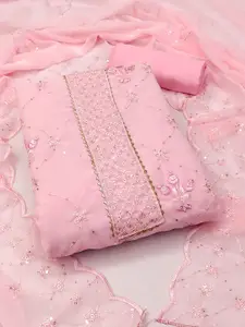 Ishin Ethnic Motifs Embroidered Sequinned Silk Georgette Unstitched Dress Material