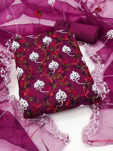 Ishin Floral Embroidered Organza Unstitched Dress Material