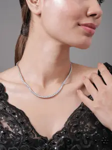 Rubans Rhodium Plated AD & Cubic Zirconia Studded Elegant Tennis Necklace