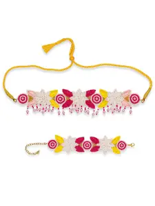 Aye Candy Girls Beaded Zardosi Flower Petal Design Necklace & Bracelet Set